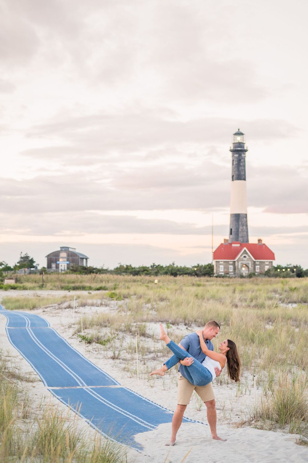 The Robert Moses lighthouse is the perfect backdrop for a pre-wedding photoshoot.