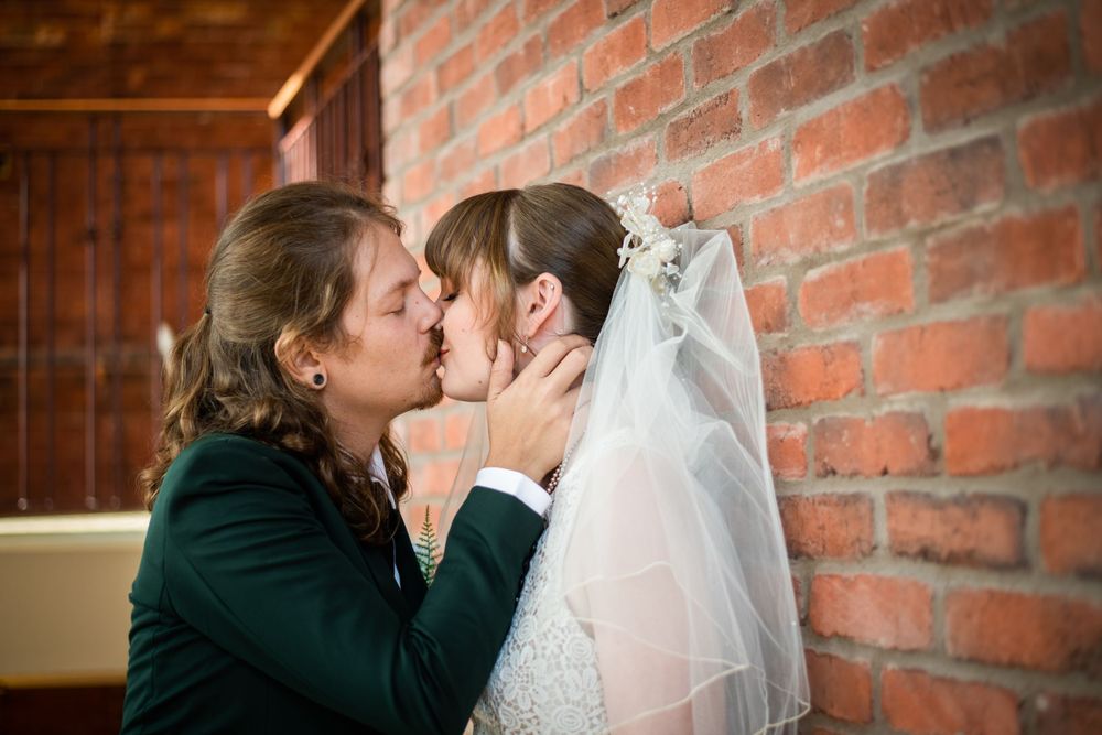 bride and groom close up kissing acton town hall wedding