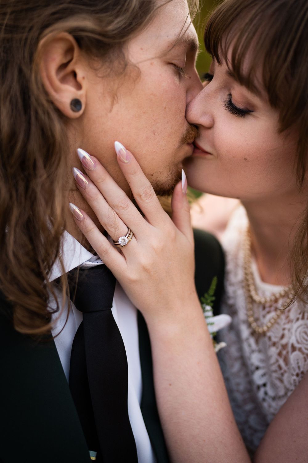 bride and groom close up kissing acton town hall wedding