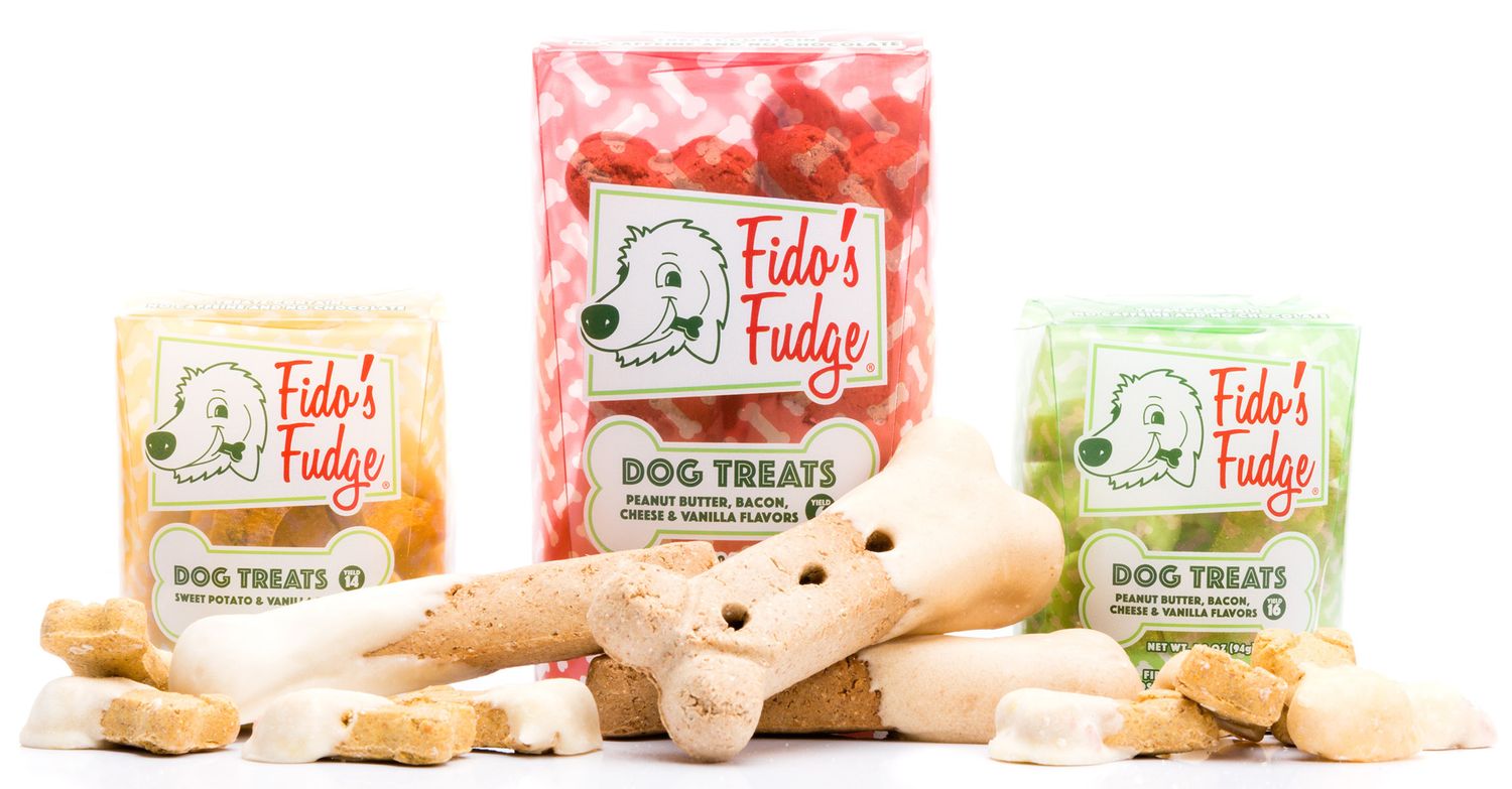 Product photography in the studio for Fido's Fudge dog treats