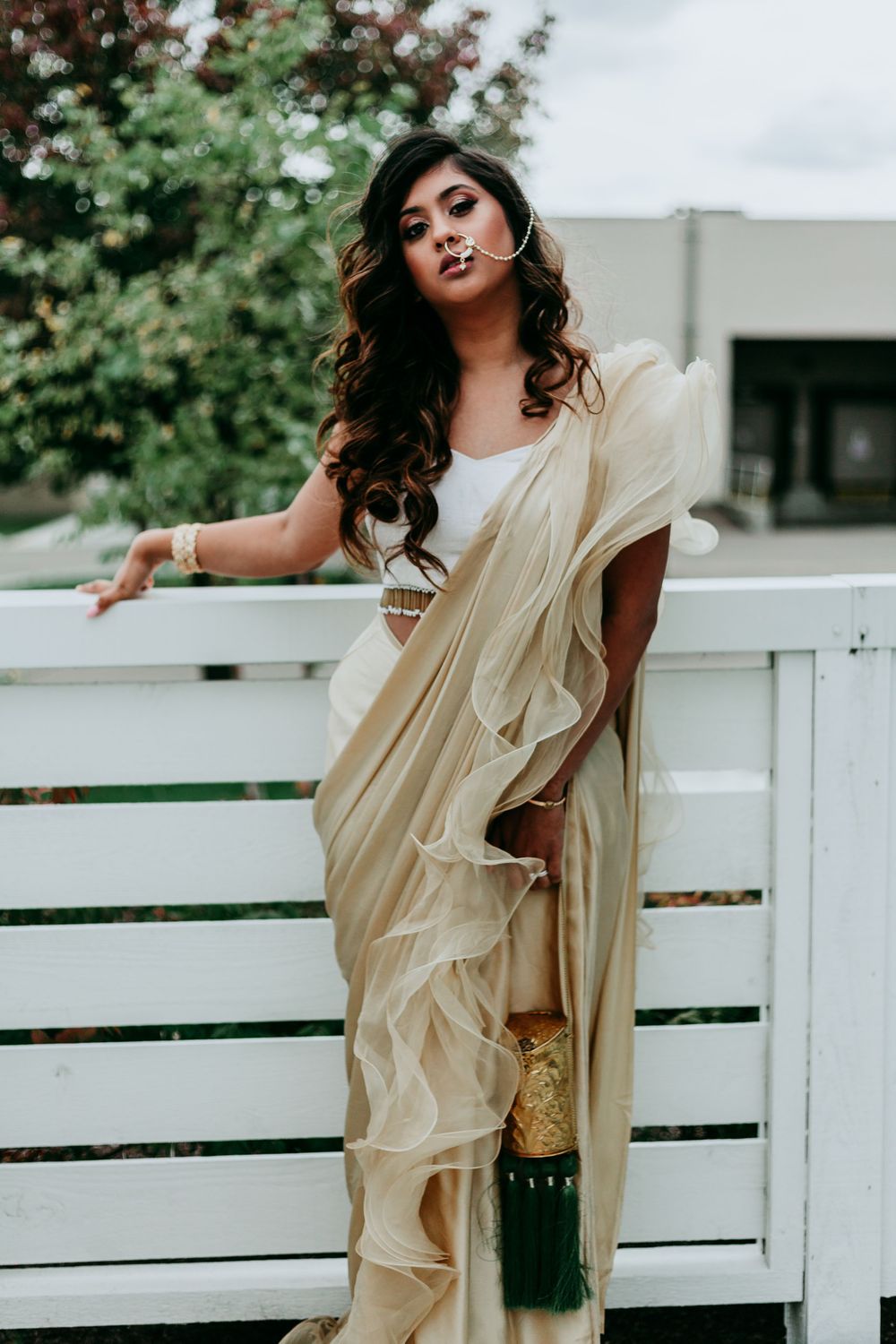 model poses in traditional wear