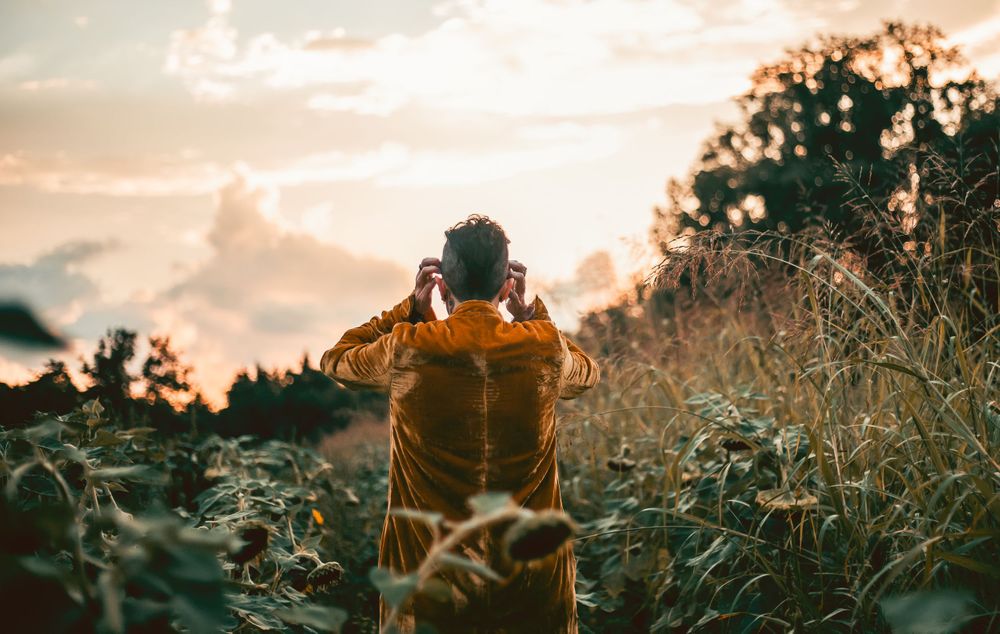 model poses in field