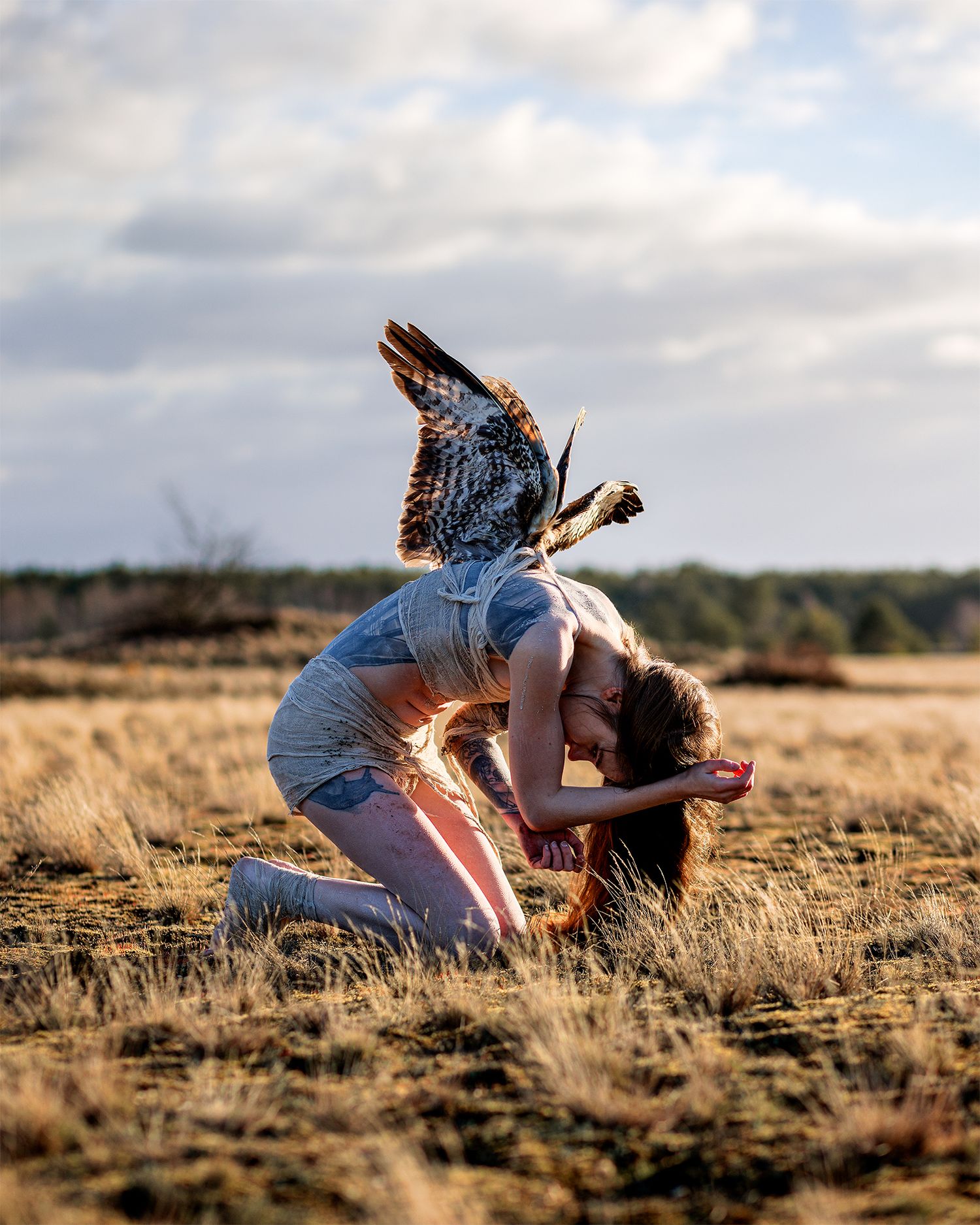 prayer in the desert artwork with tattoo model