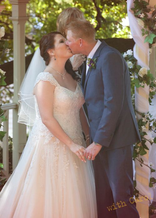 Romantic wedding ceremony sequence showing couple exchanging vows under floral decorations.