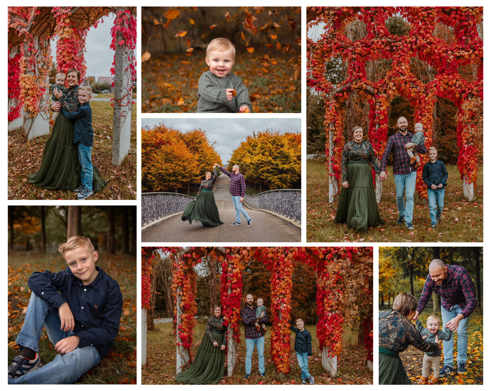 Herfst gezinsfotoshoot in Utrecht met warme tinten rood en oranje vol sfeer en verbondenheid