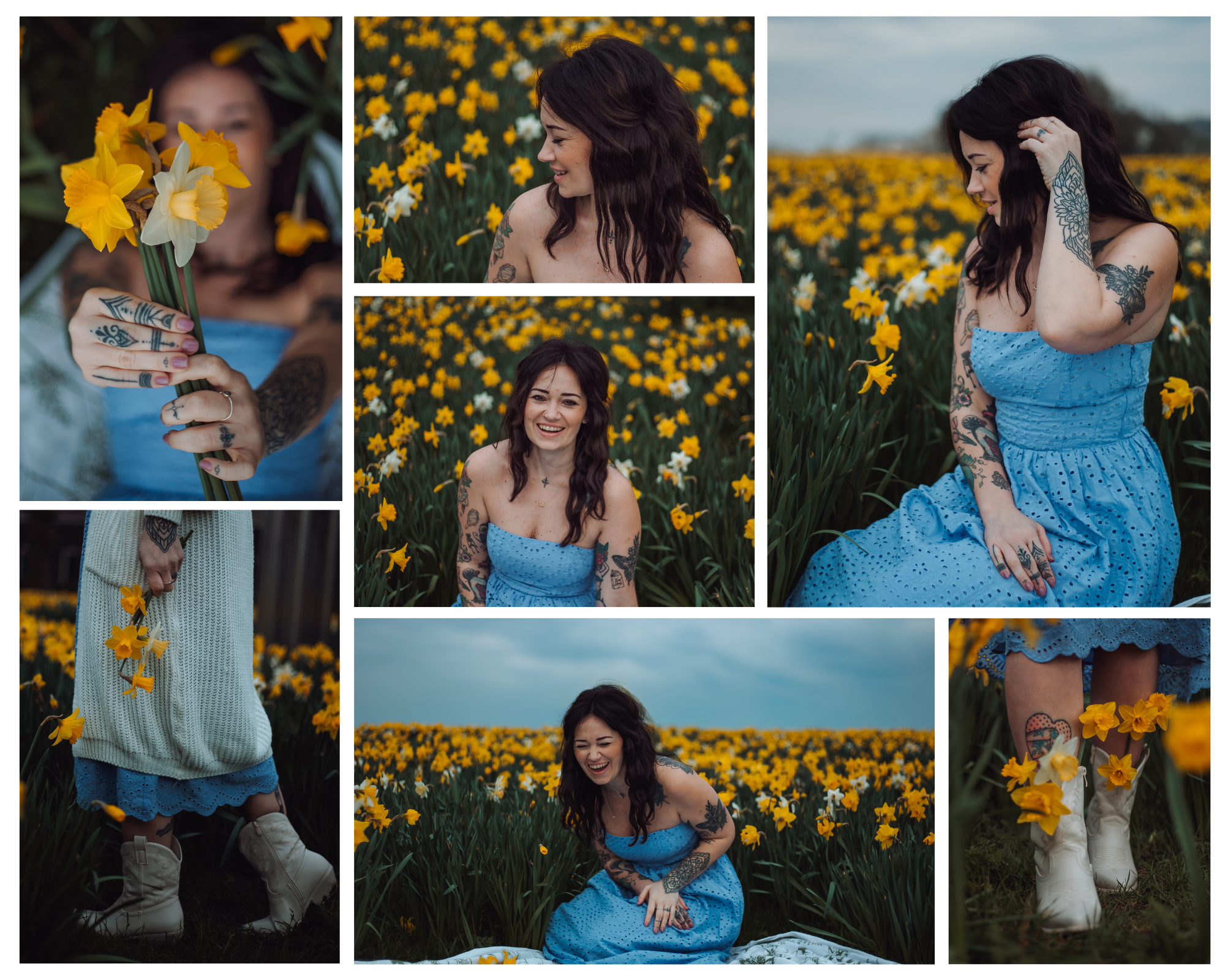Moody daffodil field photoshoot in Woerden, Netherlands, spring flowers and natural light portrait photography