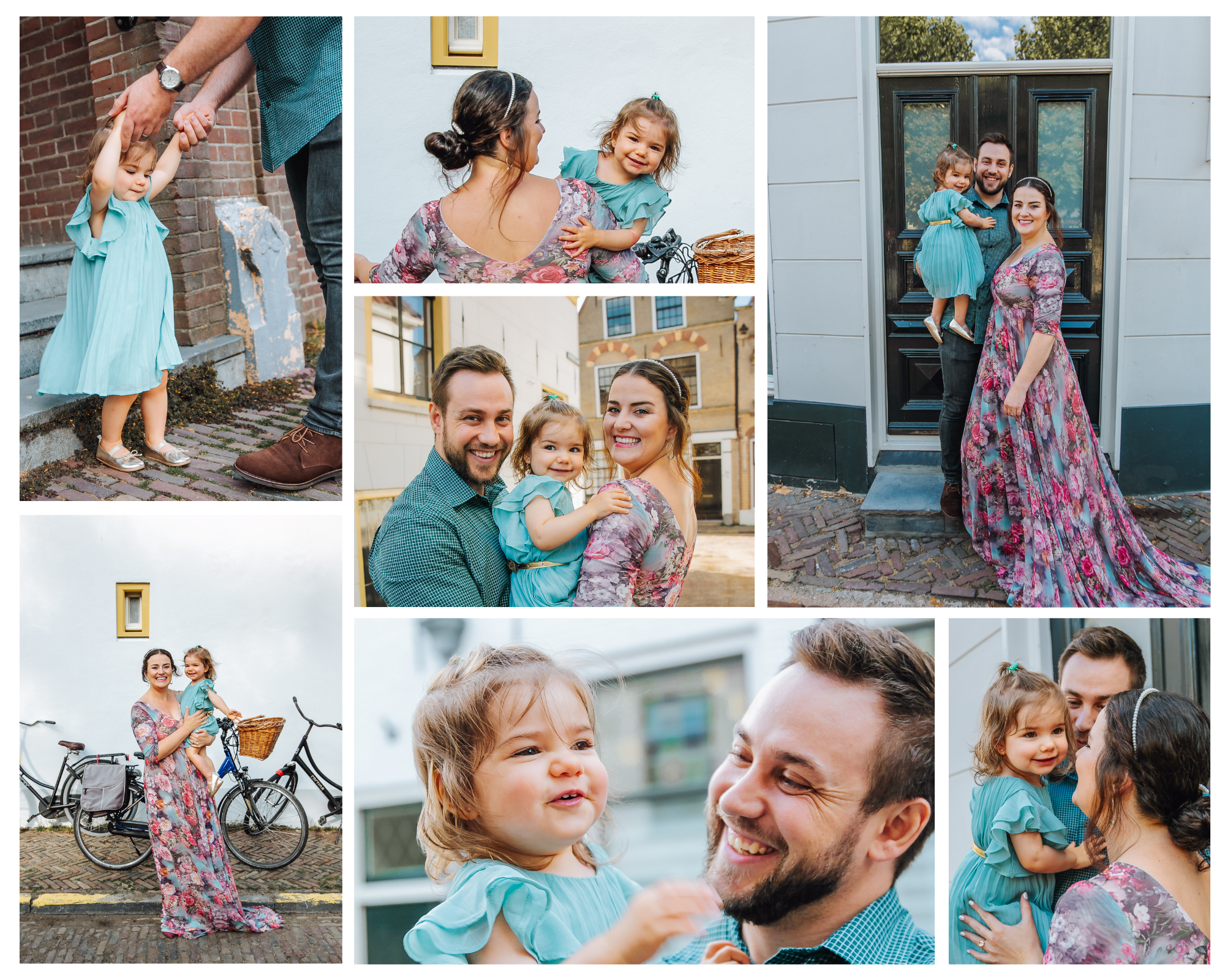 Outdoor family photography in Amstelveen, Netherlands, mother is wearing a Bloomingtale dress, playful session.