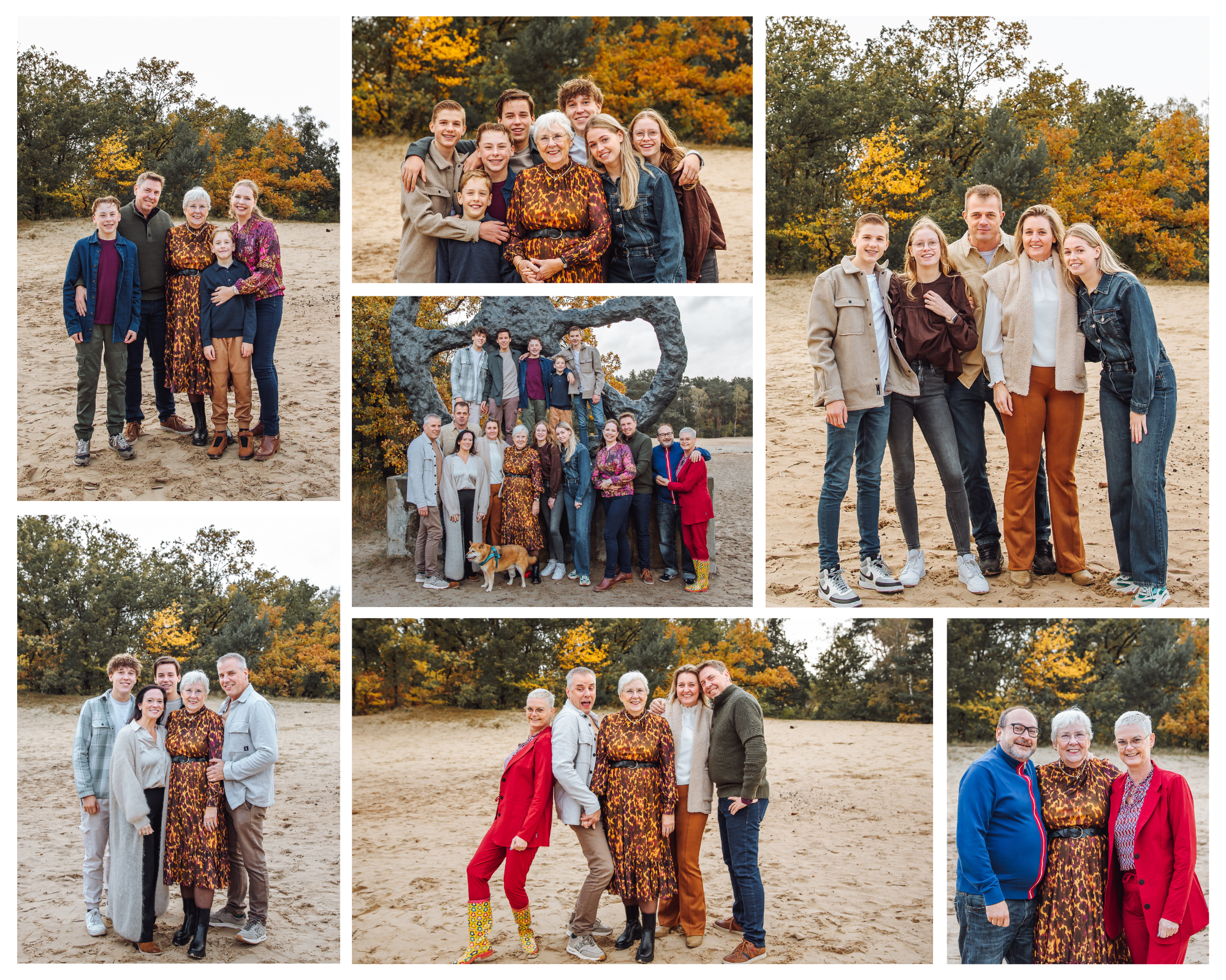 Large family reunion photoshoot in the Dutch Drunense Duinen with joyful moments for all generations