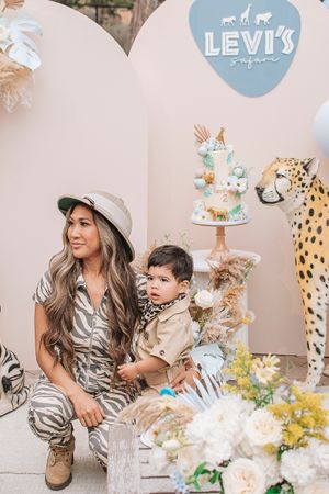 A safari-themed celebration with pastel decorations and animal print accents.