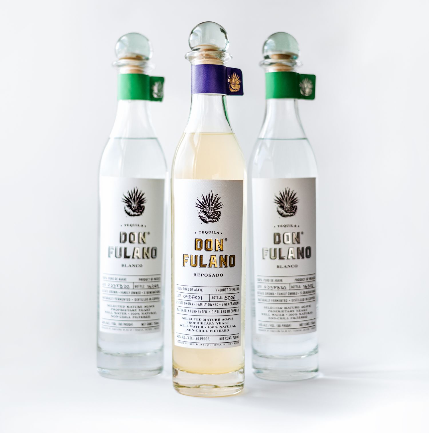 Bottles of Don Fulano Blanco and Reposado tequila