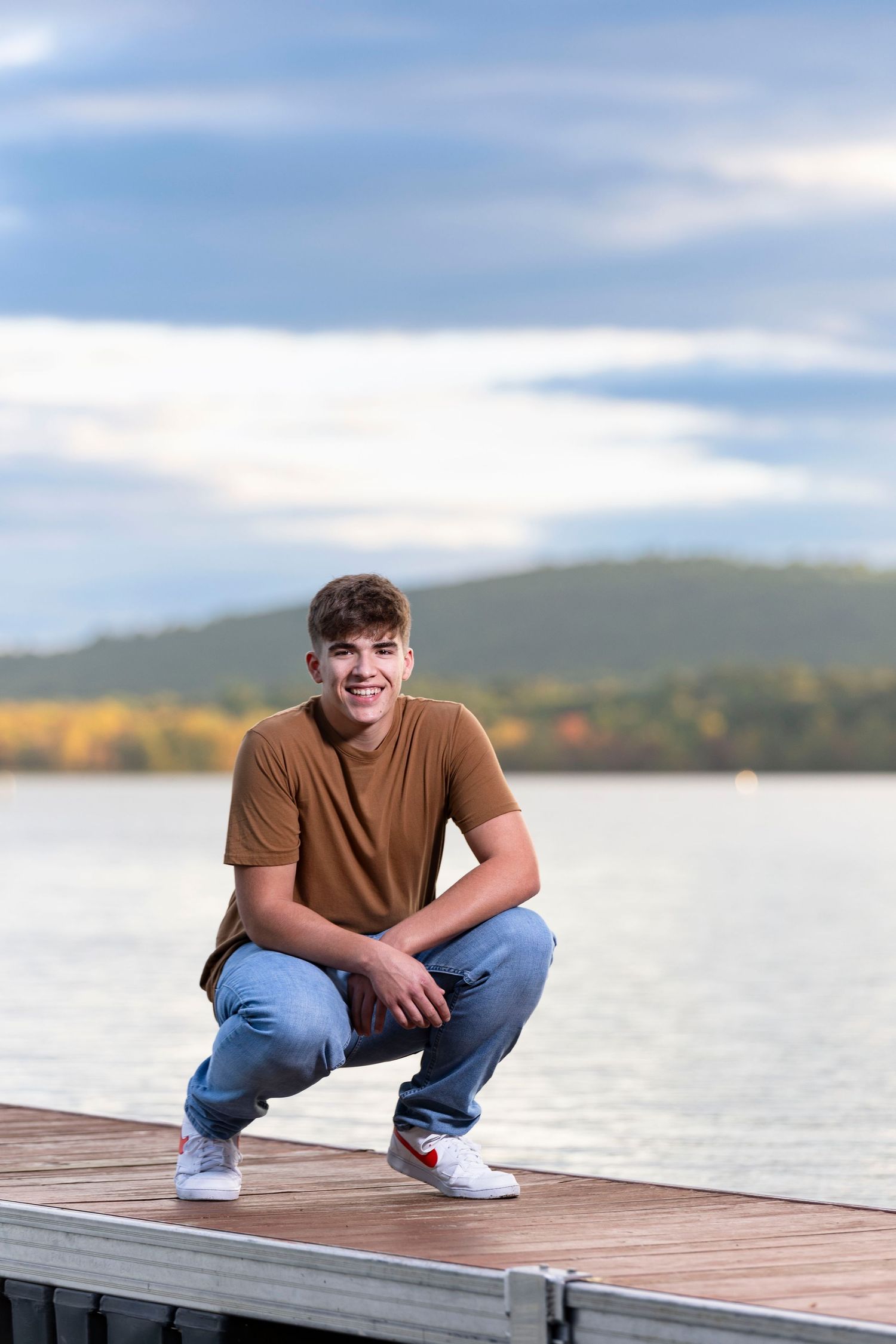 High school senior portrait in Leeds Maine on Androscoggin Lake