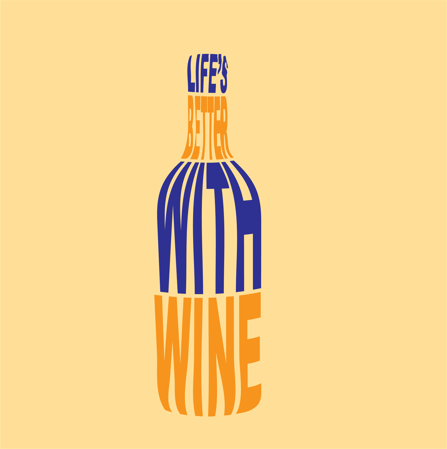 Typography design showing the word 'WINE' in blue and orange letters on a light background.