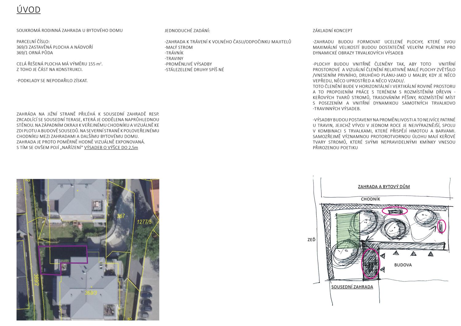 Architektonická studie její úvodní stránka se základními informacemi.