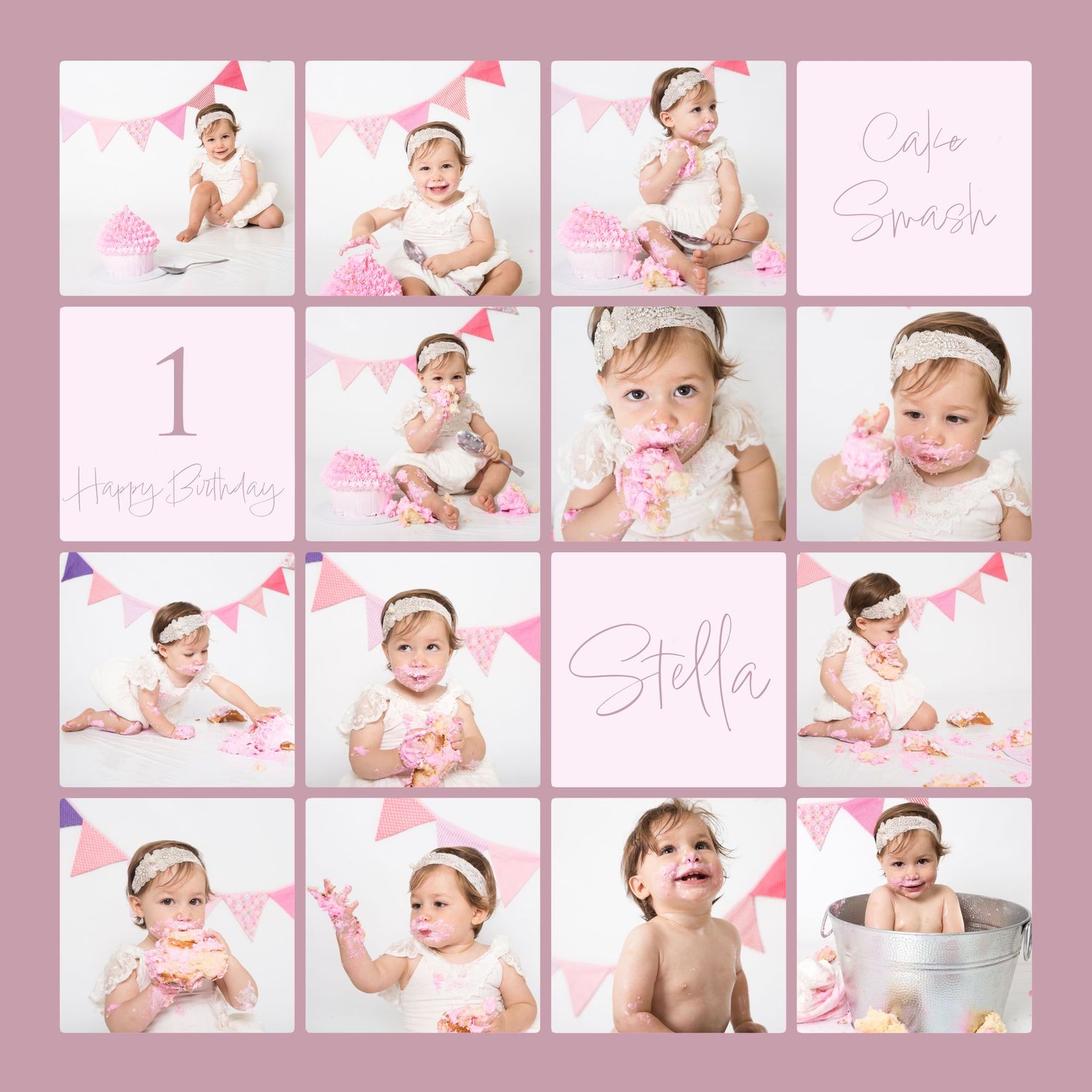 1st birthday cake smash photoshoot collage