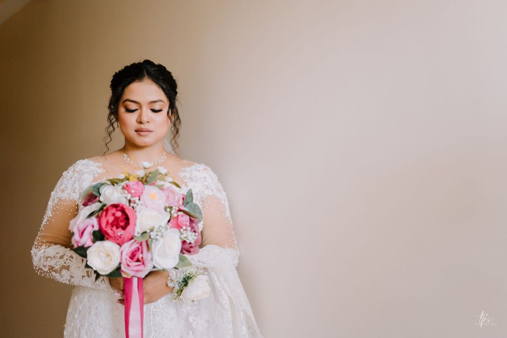 Elegant bridal preparations featuring romantic floral bouquets and lace details.