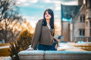 Beautiful stunning senior portrait. Winter sunset. Captures youth and vibrancy