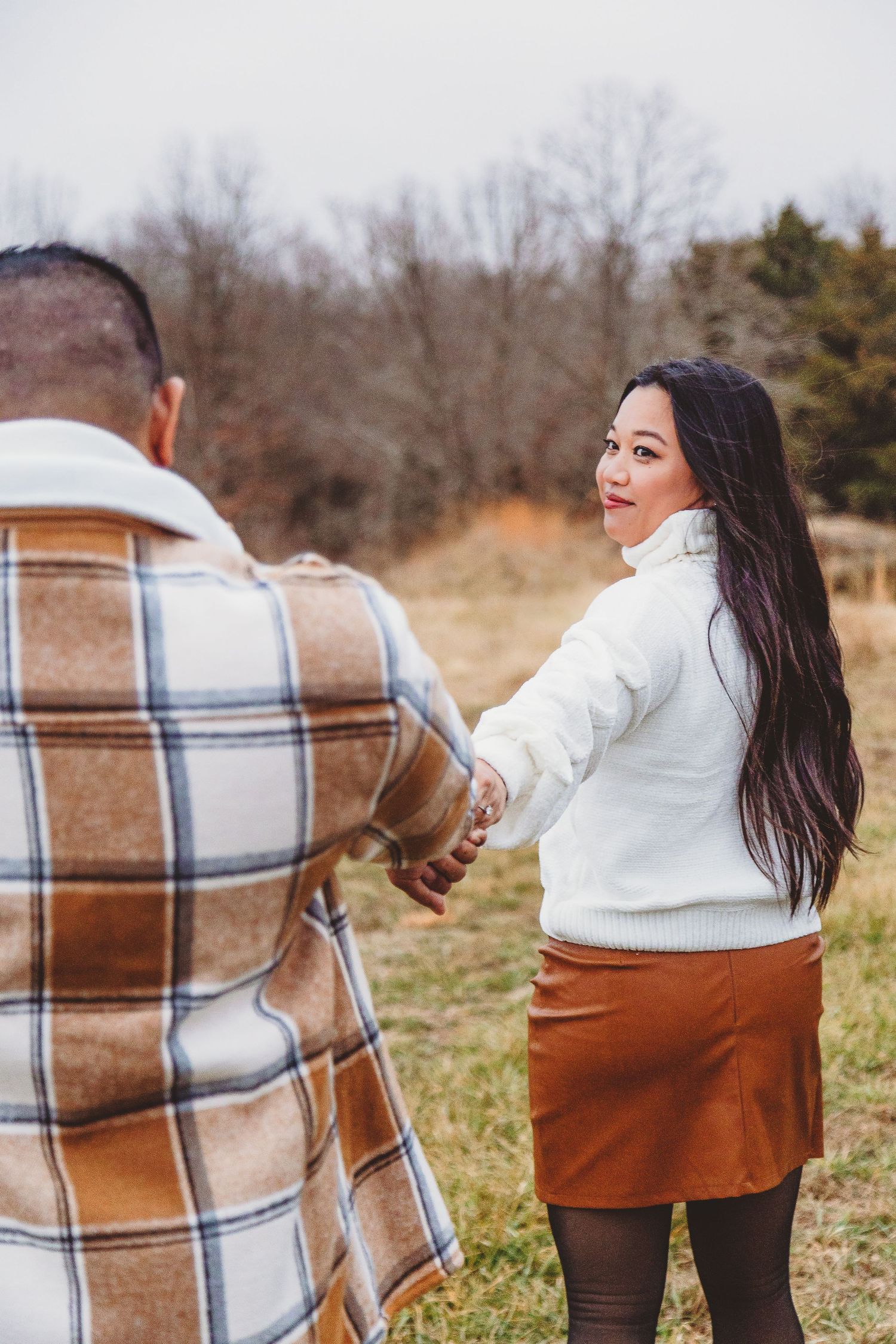 Soon to be bride guiding her fiancé on an adventure