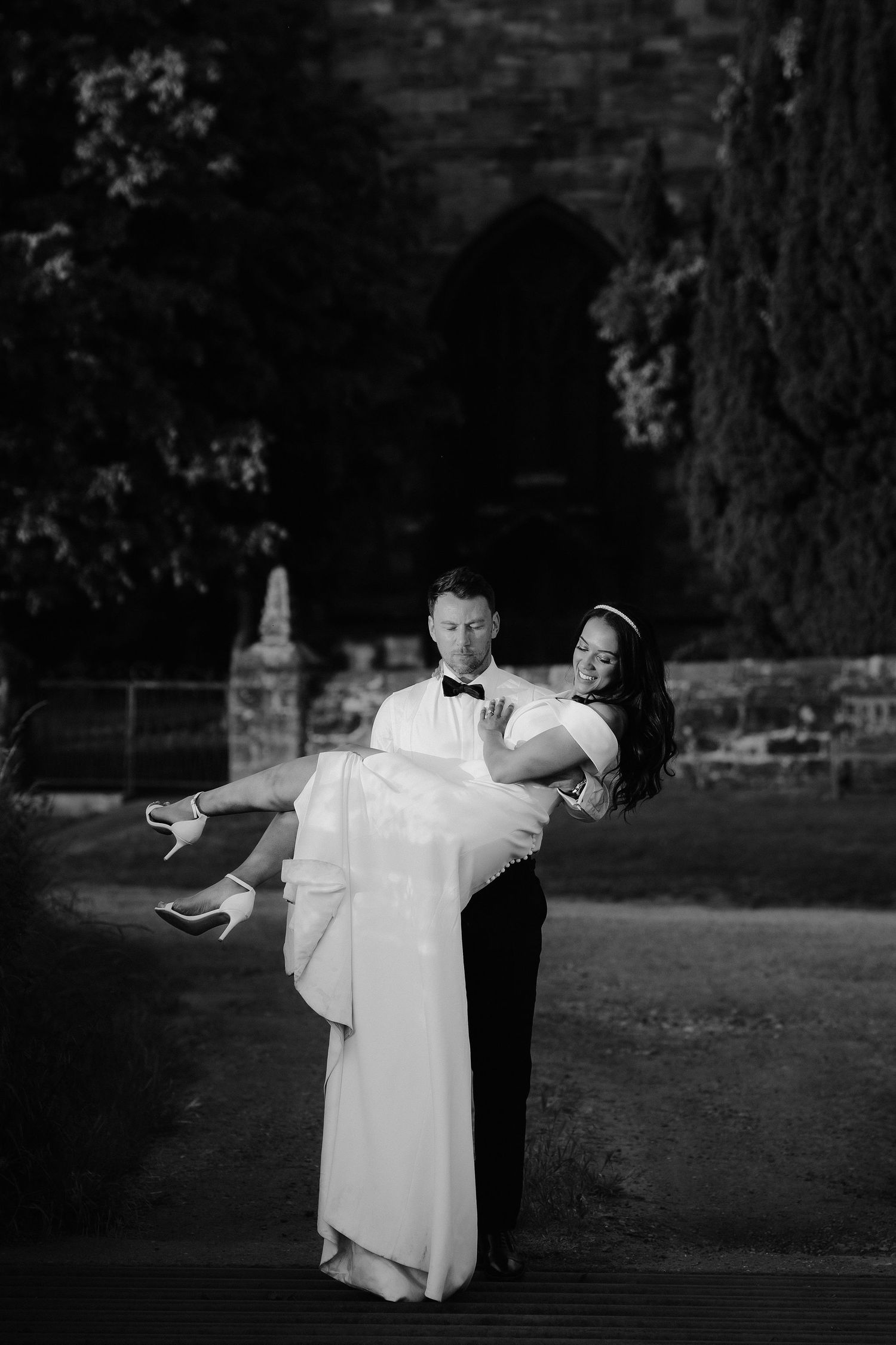 bride-and-groom-sunset-golden-hour-stockton-house-wedding-shropshire
