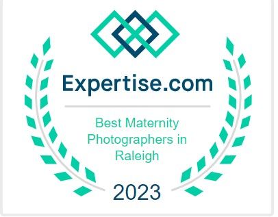 Expertise.com Best Maternity Photographers in Raleigh 2023 award badge with turquoise laurel wreath.