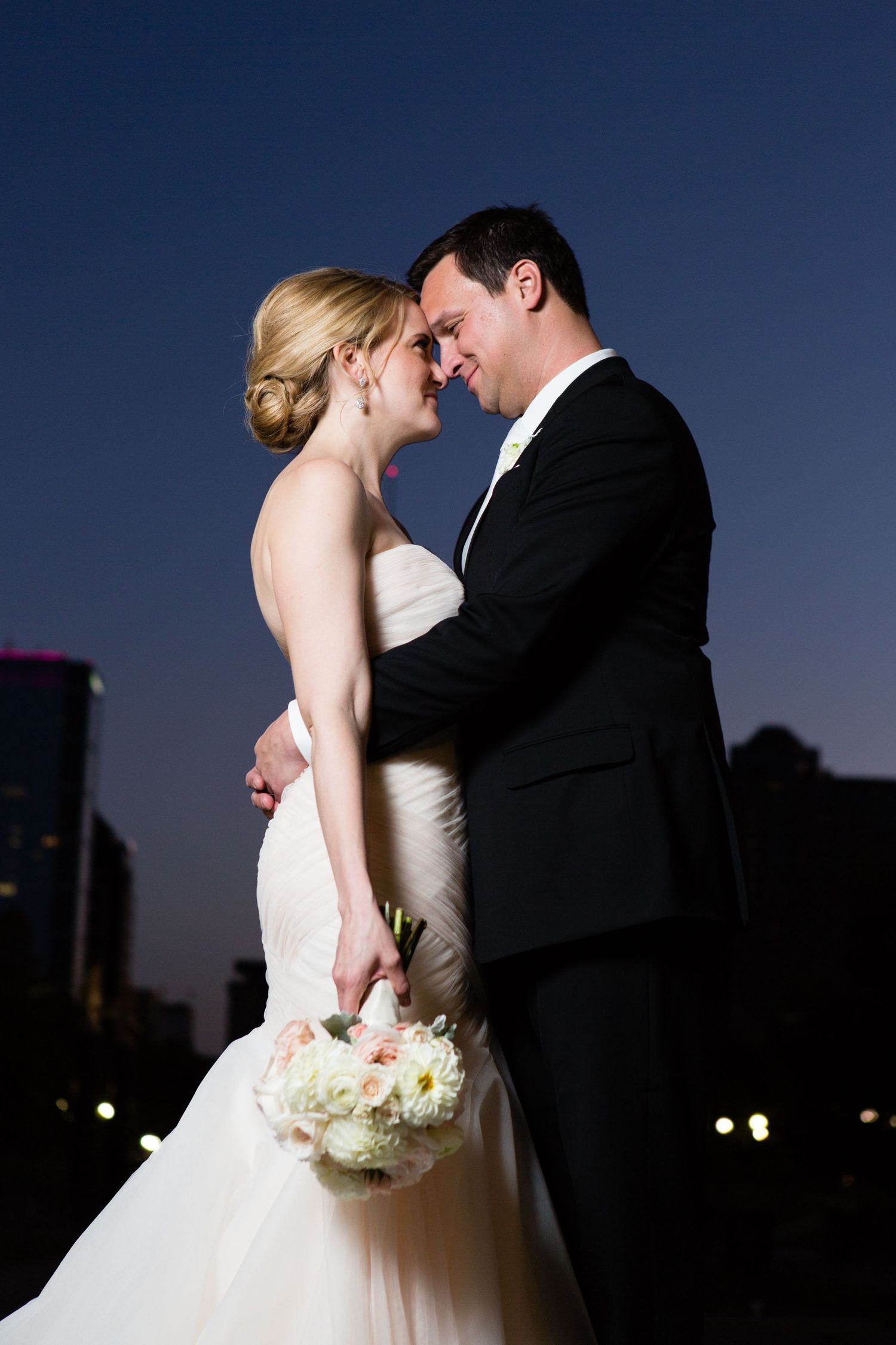 Night time bride and groom