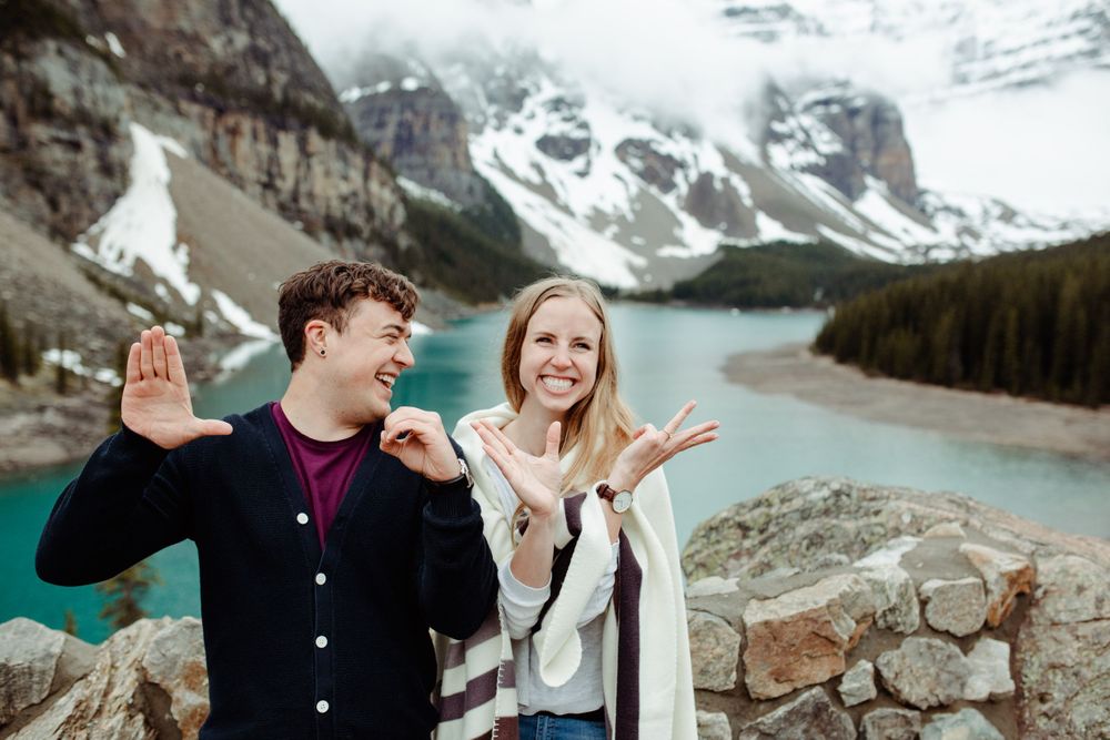 moraine lake engagement love photos laughter