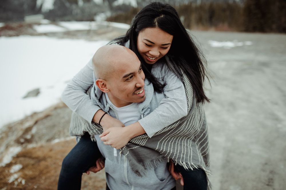 piggy back canmore mountain engagement session