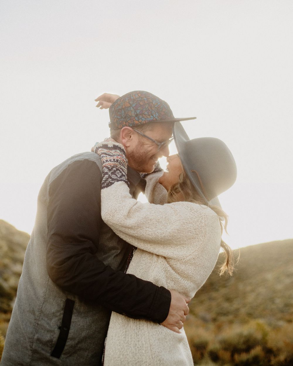 dreamy golden sunrise with couple flirting
