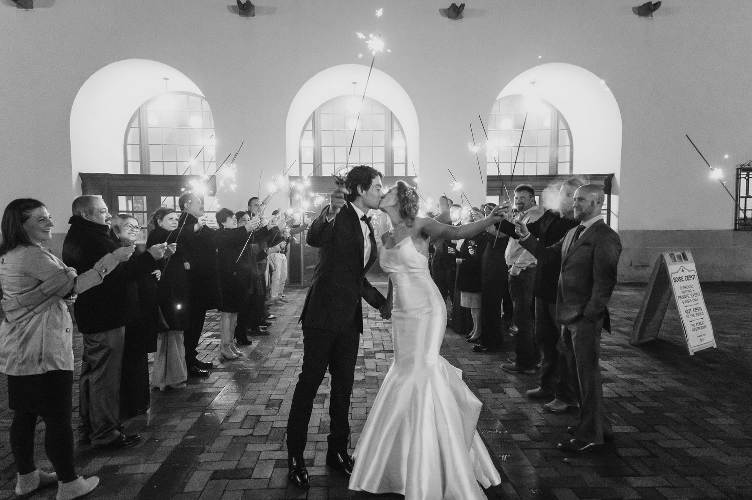 Boise Wedding Photographer Sparkler Exit at the Boise Train Depot