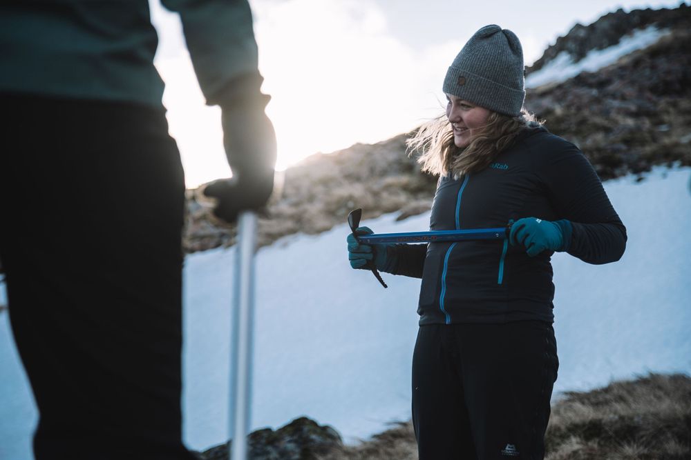 Learning ice axe winter skills with Mountaineer with Mollie Hughes of Ocean Vertical in Glencoe Scotland