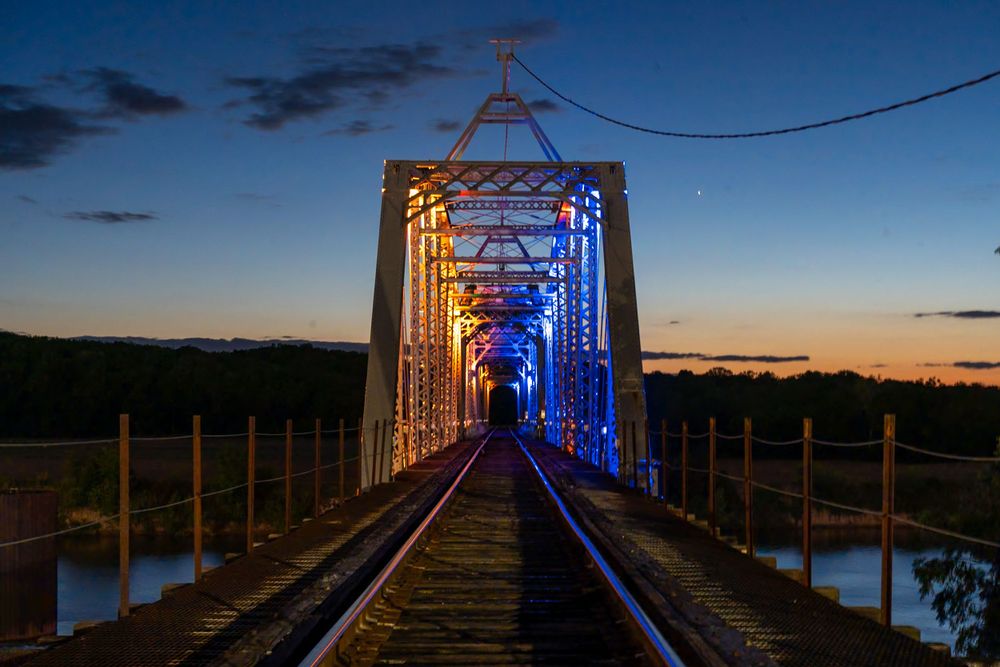 blue hour Clarksville TN rail road bridge