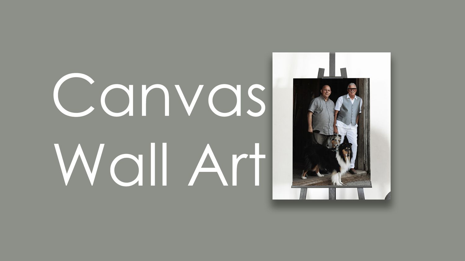 Elegant canvas wall art display featuring a white frame mounted on a gray background.