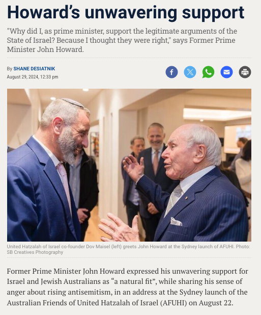 News article screenshot about political support with two men in formal attire.