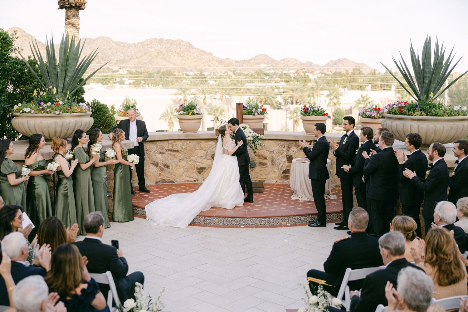 Ceremony at the Wrigley Mansion. First kiss.