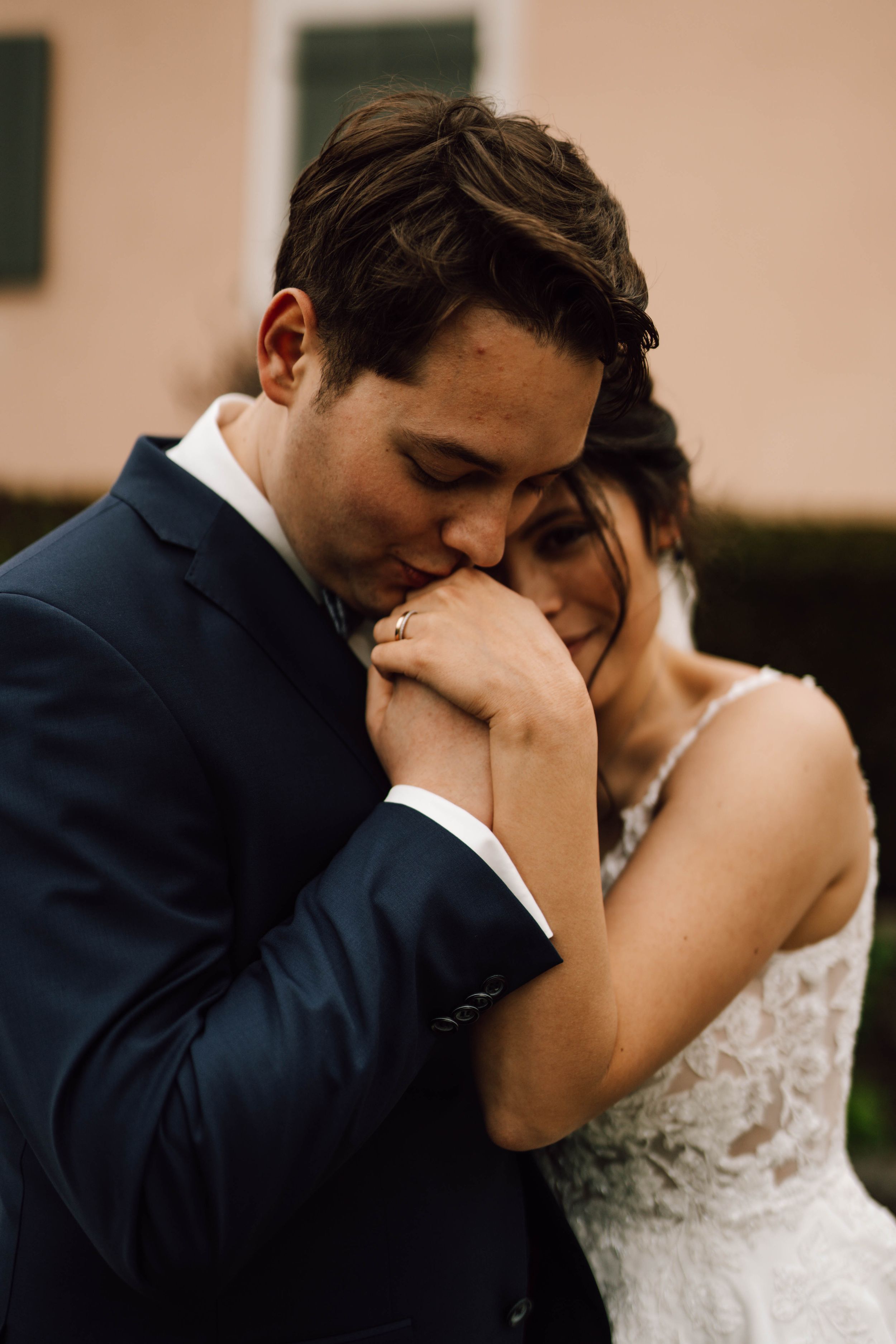 Intimate wedding moment captured in a series of romantic close-up shots.