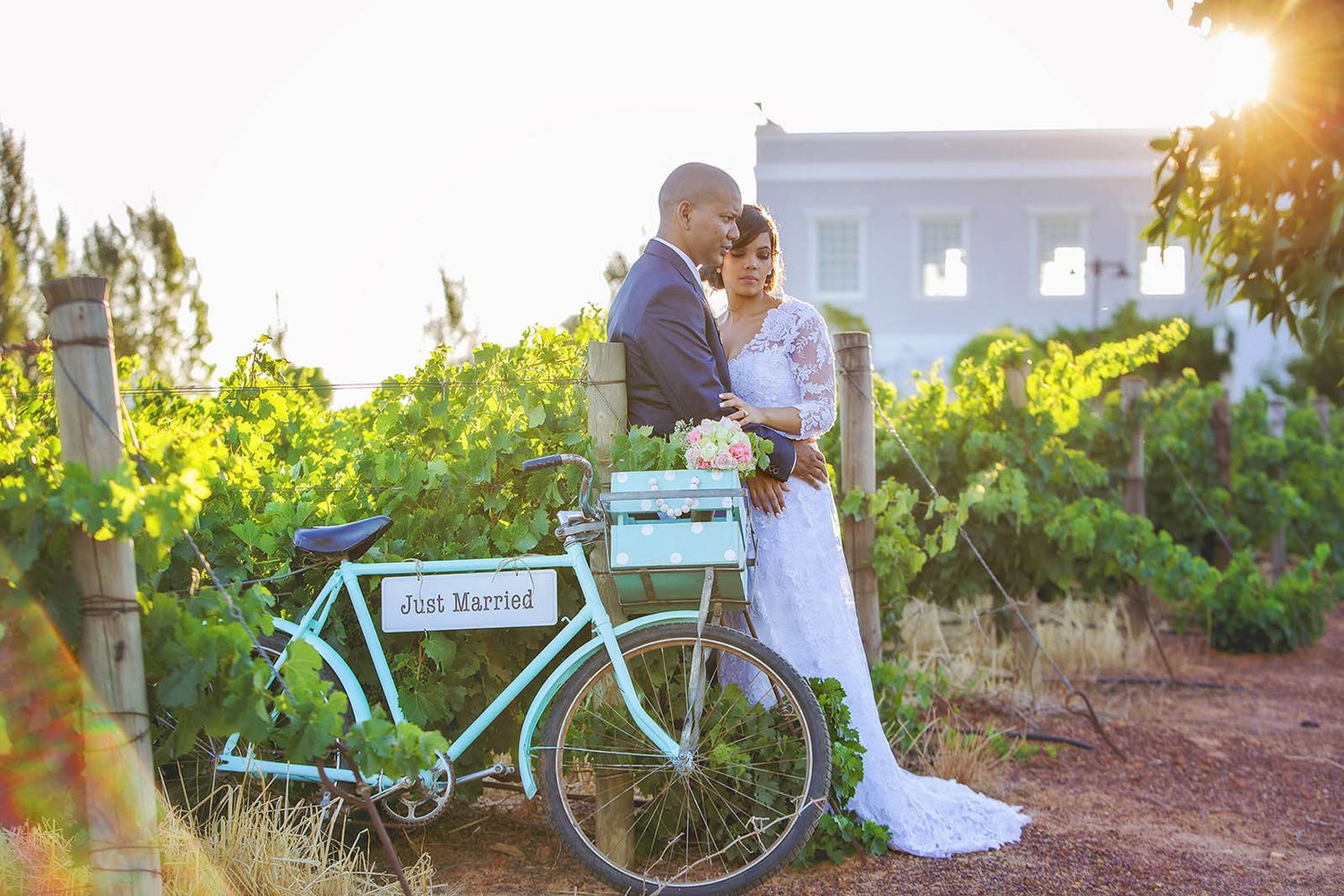 just marring couple during golden hour in melbourne at wedding venue