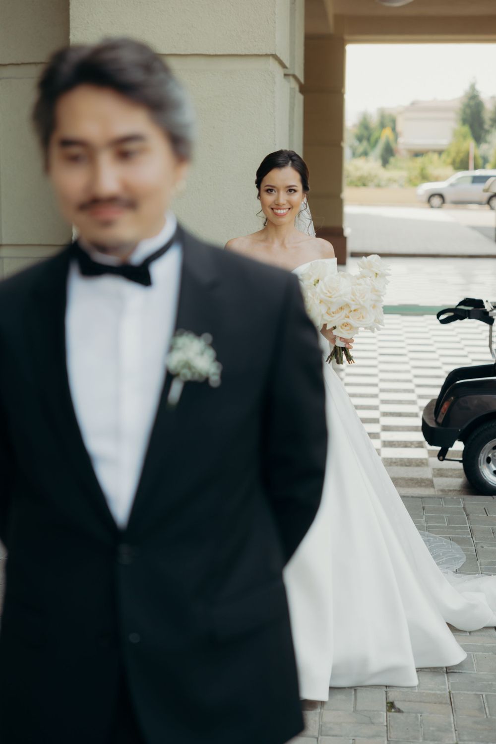 Groom and bride first look