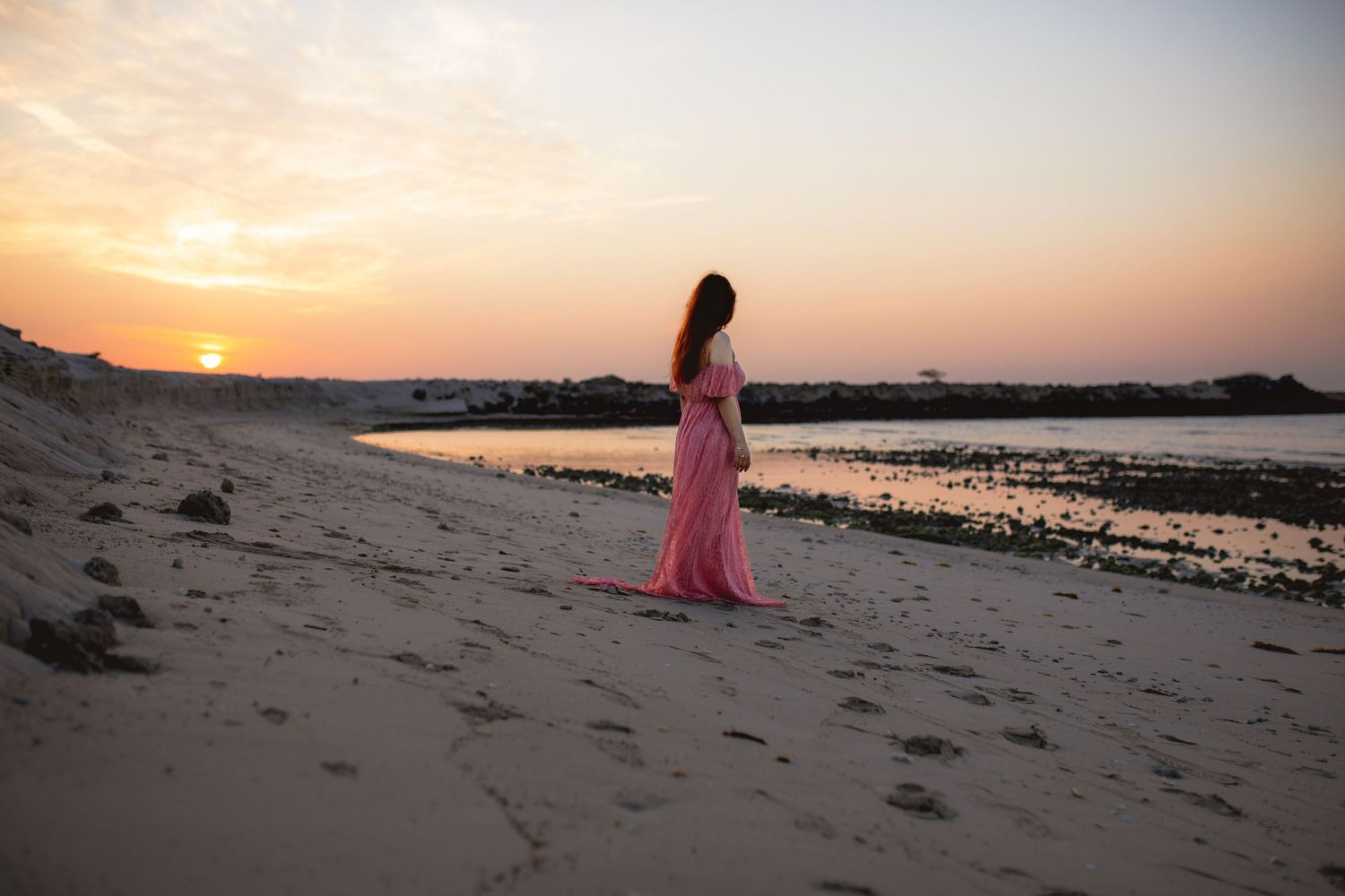 beach photoshoot with client closet dresses in abu dhabi