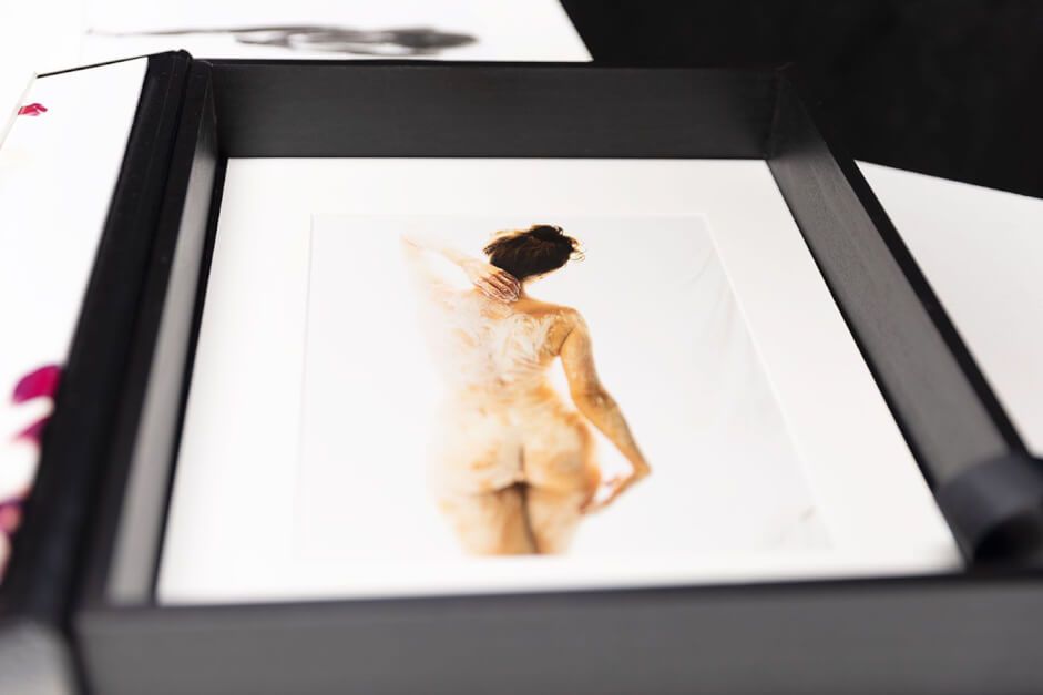 Framed artistic photograph displayed in black presentation box.