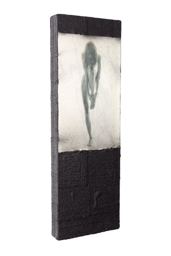 Black and white artistic canvas showing ethereal figure in minimalist style.