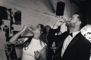 Group of photos showing people drinking shots at what appears to be a party or bar setting.