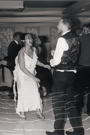 Black and white photo series showing couples dancing at what appears to be a formal event or celebration.