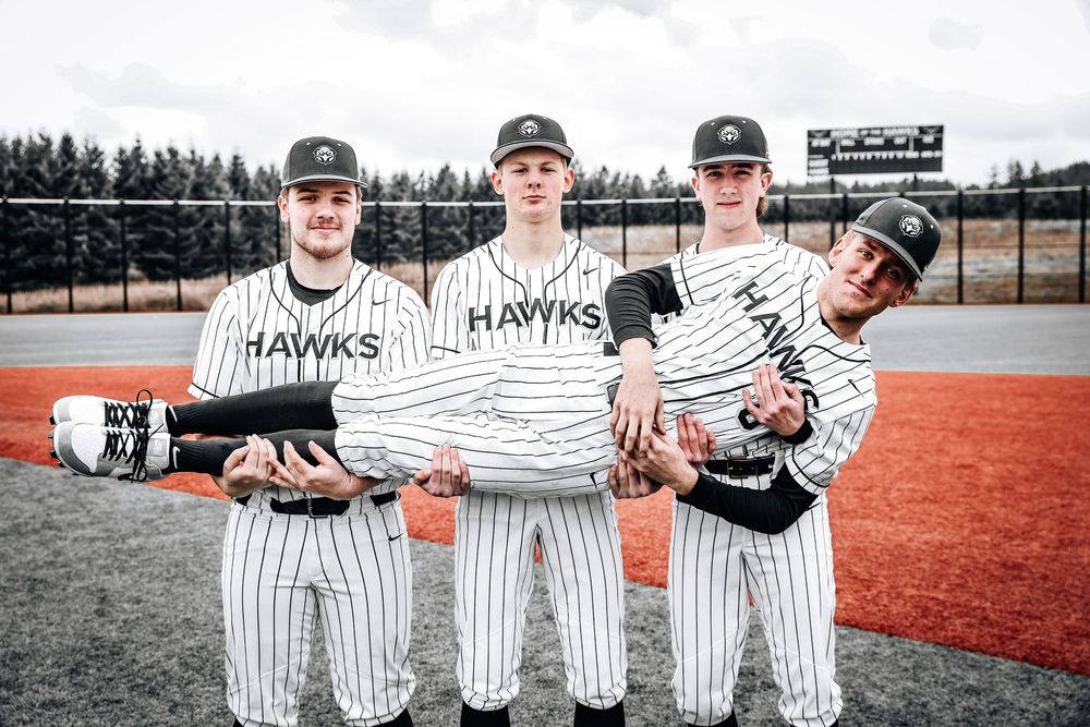 A collage of baseball players wearing striped uniforms posing for photos on a baseball field.