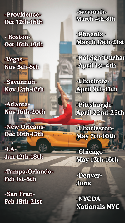 2023 tour schedule showing performance dates across multiple US cities from March through July.