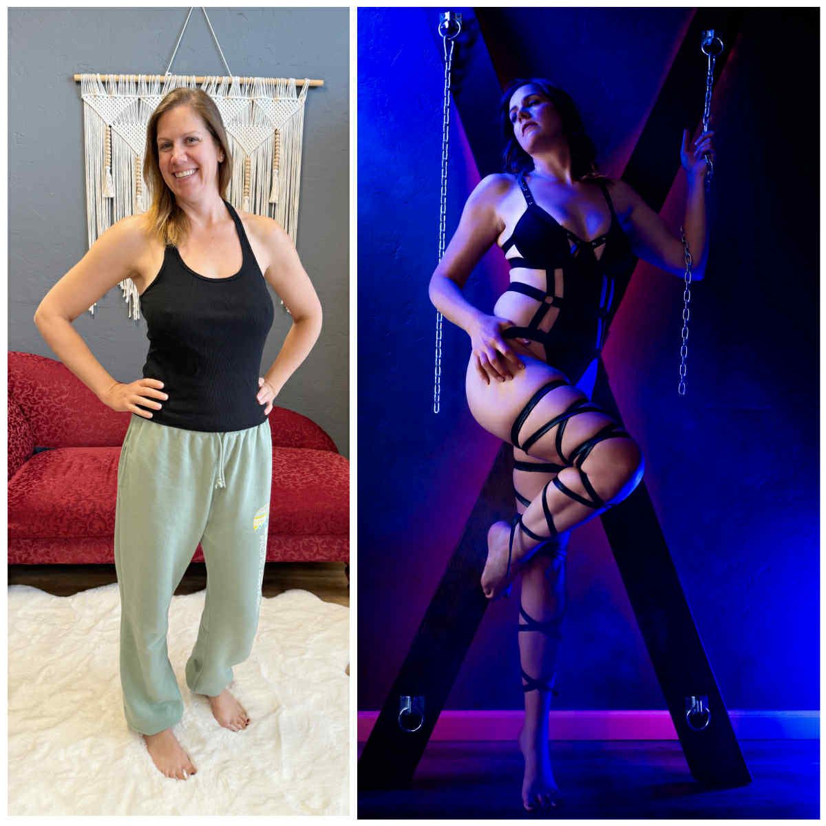before and after of hair and makeup transformation of a woman in her 50's