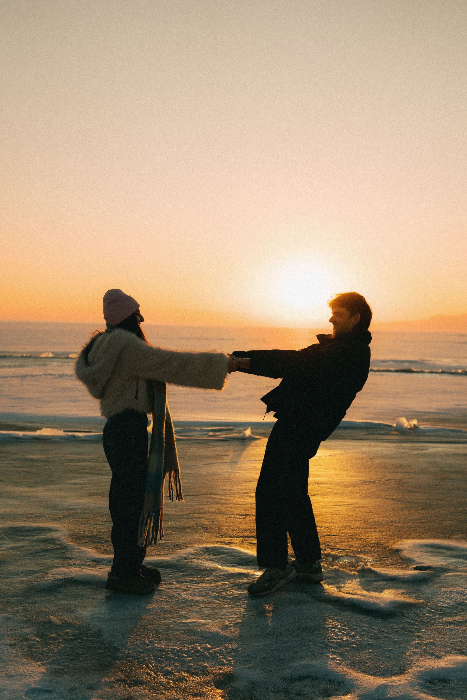 Playful engagements on Utah's frozen lake.