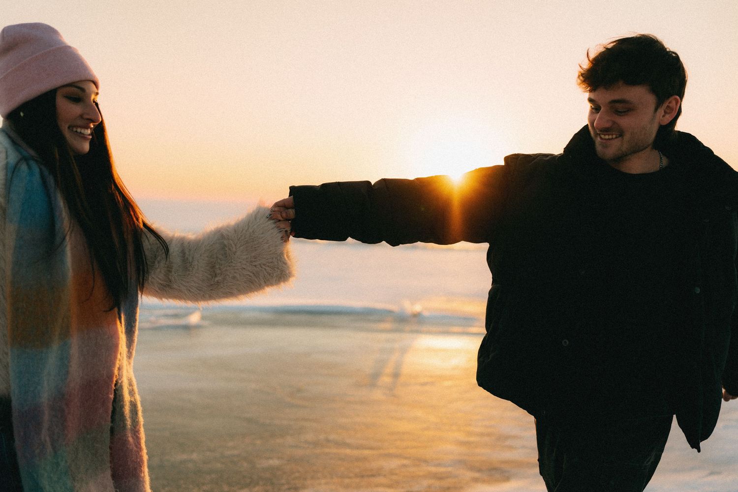 Playful engagements on Utah's frozen lake.