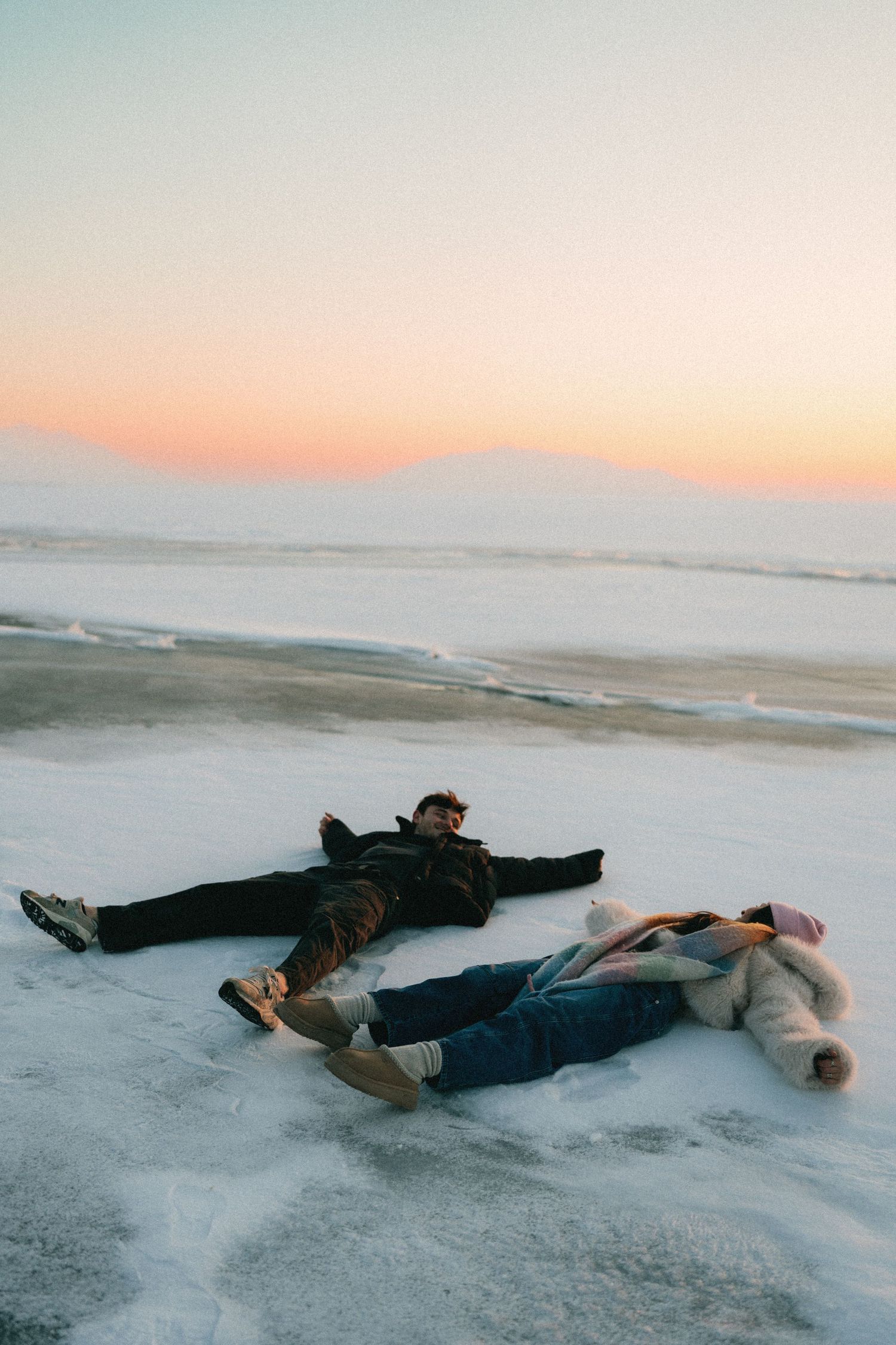Playful engagements on Utah's frozen lake.