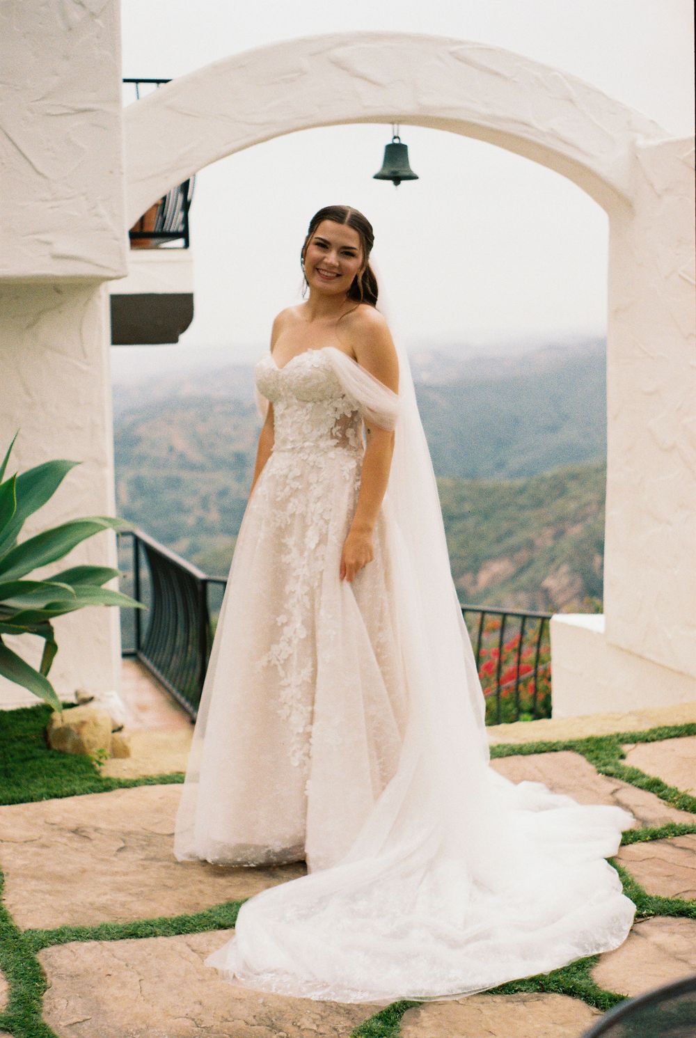 bride in beautiful wedding dress captured on film photography