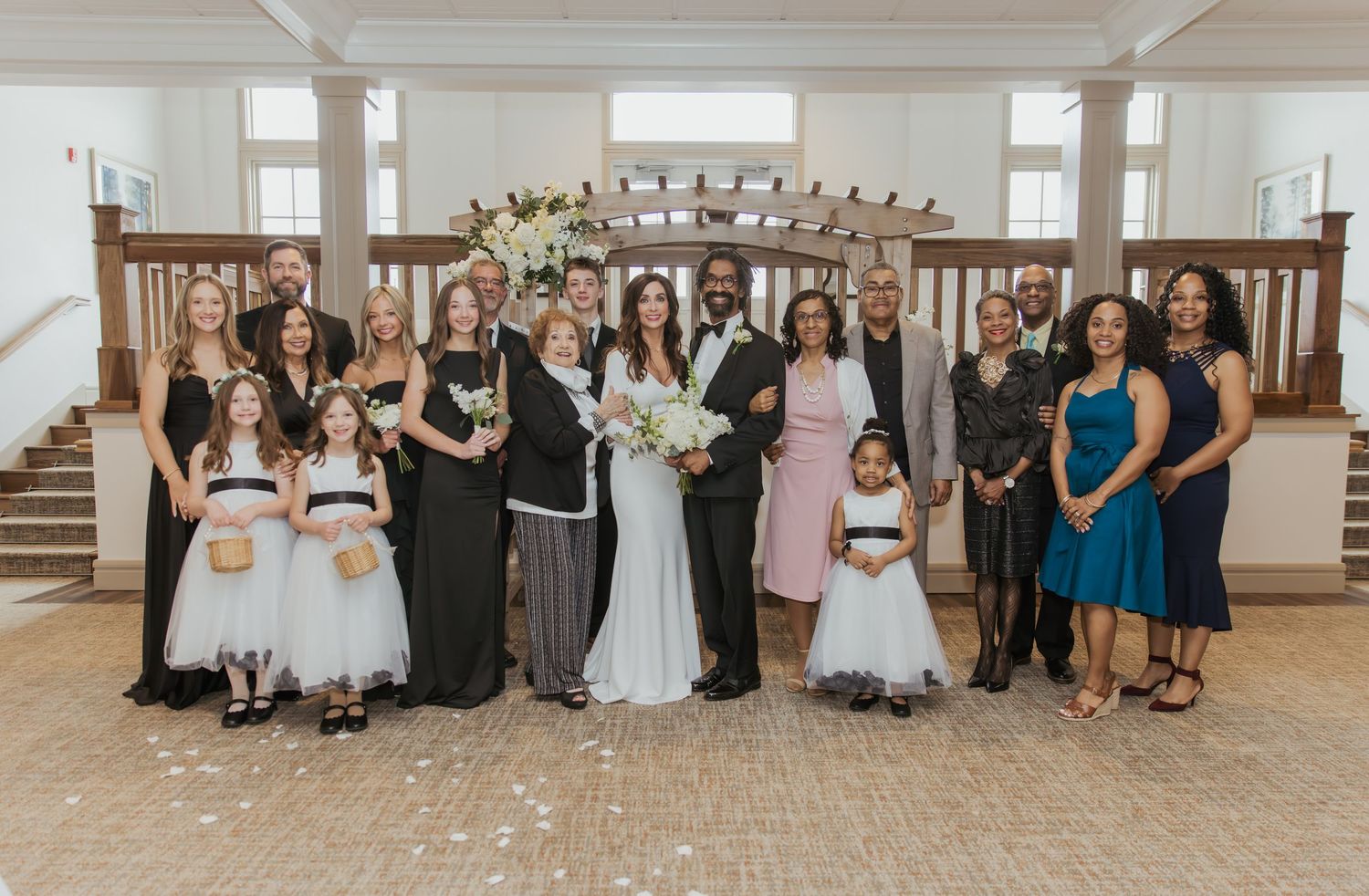 Wedding family portrait at Holliday Farms in Zionsville, Indiana