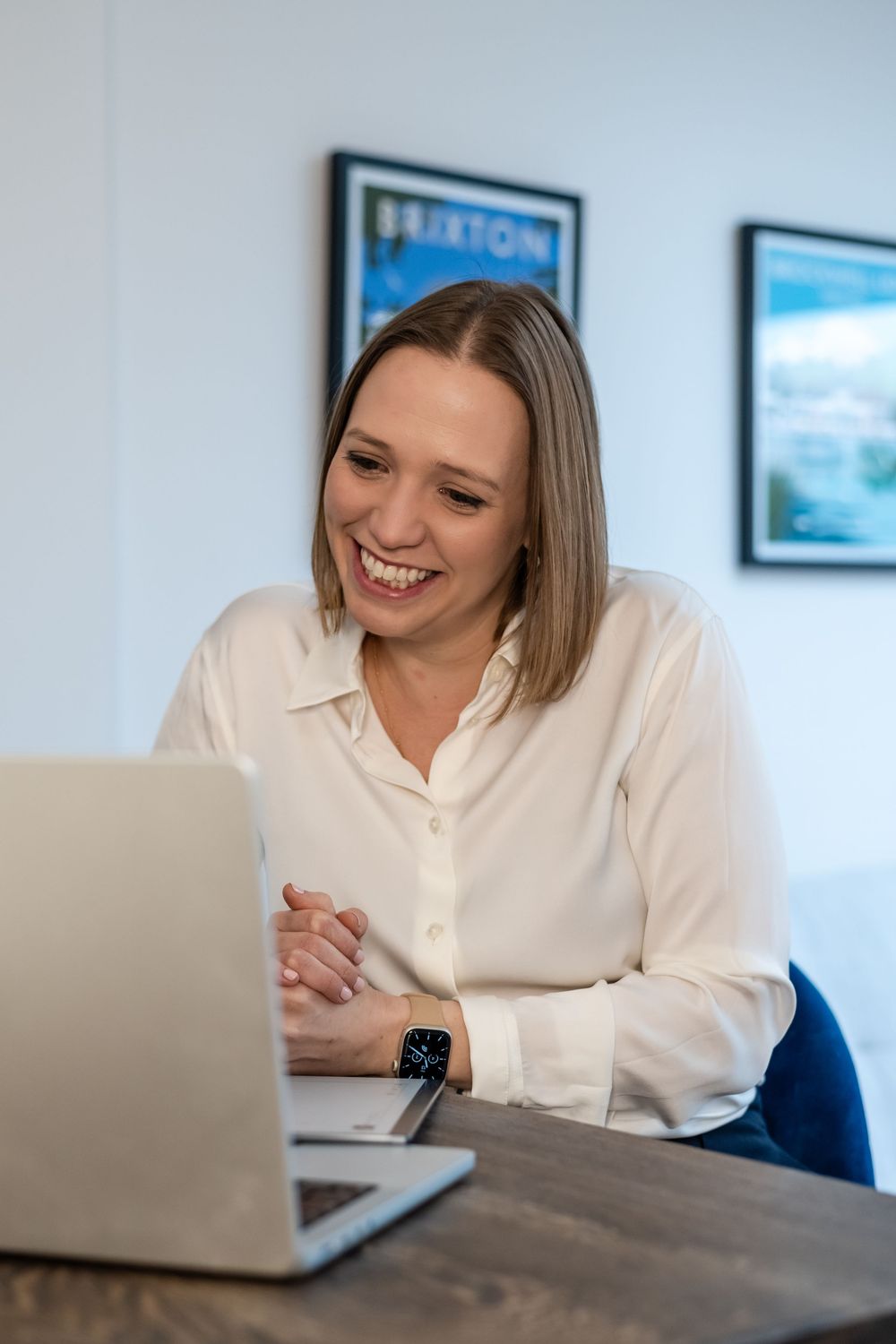 Therapist on an online client consultation during a personal branding photo shoot